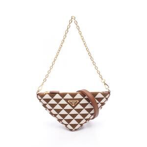 Prada Chain Shoulder Bag Canvas Leather Brown White